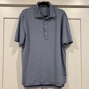 RLX Ralph Lauren Polo Golf Shirt Mens Large Blue black White Stripe Golf